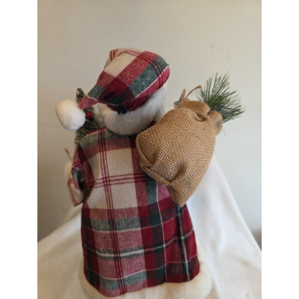 Vintage Santa Claus Figurine w/ Plaid Coat & Tree–Christmas Holiday Decor-17 in - Picture 8 of 11